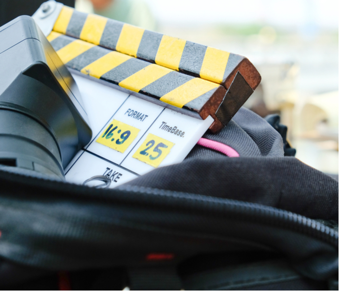 Filming equipment in a bag
